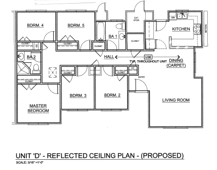 Floor plan for 5 beds, 2 baths, 1281 sqft
